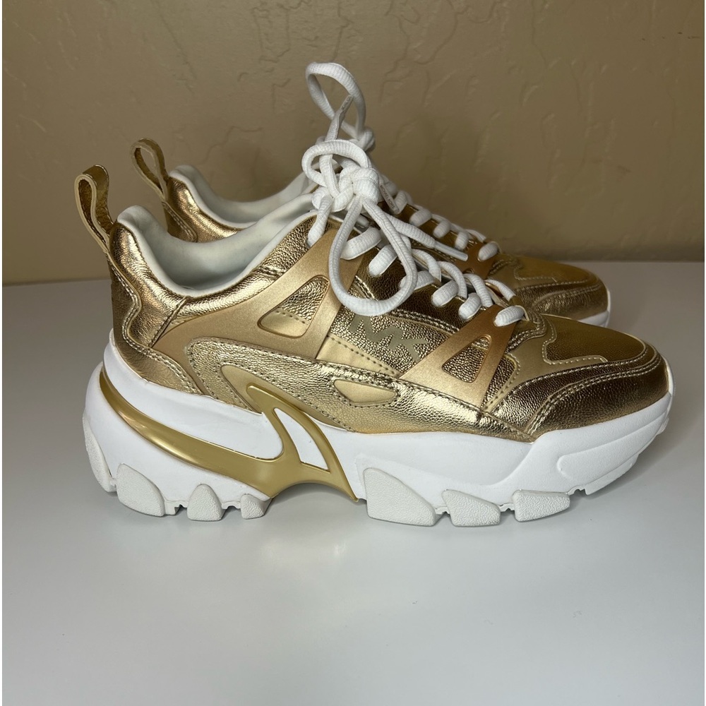 Michael Kors Nick Gold Metallic Leather Trainer Sneaker Size 7.5
